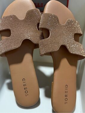 Torrid Sparkle Tan Slide Sandals 10W